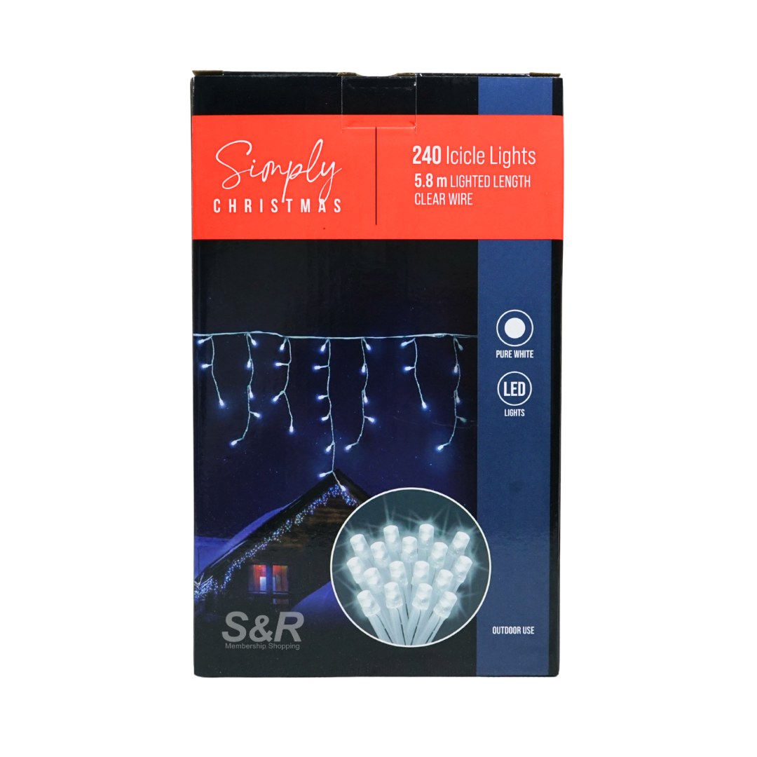 Simply Christmas 240 Pure White Icicle Curtain LED Lights 5.8m